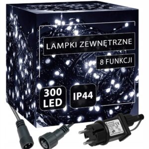 LAMPKI CHOINKOWE 300 LED BIAŁY ZIMNY ŁAŃCUCH W ZESTAWIE 8 TRYBÓW ŚWIATEŁKA