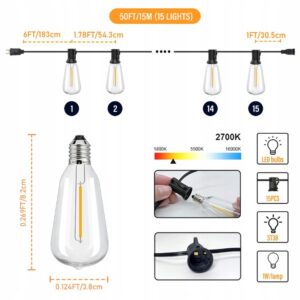 GIRLANDA OGRODOWA LAMPKI 15 LED + 1 GRATIS 15m