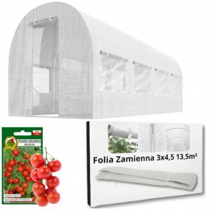 FOLIA NA TUNEL OGRODOWY ZAMIENNA 3×4,5 13,5m2 UV Folia 4,5×3 do tunelu BIEL