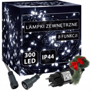 LAMPKI CHOINKOWE 300 LED BIAŁY ZIMNY ŁAŃCUCH W ZESTAWIE 8 TRYBÓW ŚWIATEŁKA