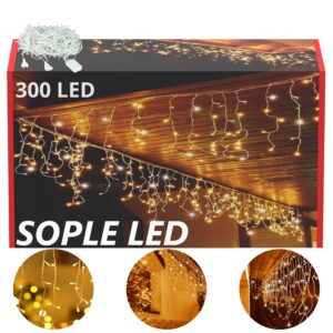 ŚWIĄTECZNE SOPLE CIEPŁE BIAŁE 300LED 12m 8 TRYBÓW +GRATIS LAMPKI ŻÓŁTE