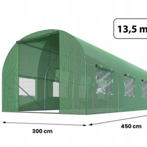 TUNEL FOLIOWY OGRODOWY 3×4,5 13,5m2 FOLIAK 4,5×3 ZIELONY Duży Namiot Mocny