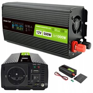 Przetwornica napięcia samochodowa Pełny Sinus LCD Green Cell 12V 500W 1000W