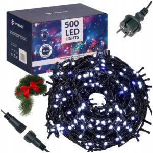 ŚWIATEŁKA LAMPKI LED ZEWNĘTRZNE CHOINKOWE BIAŁE ZIMNE +FLASH 500LED 31,5m