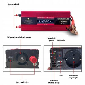 Przetwornica 12V do 230V DC-AC 800W SINUS Prąd