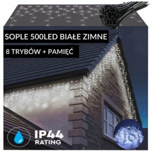 SOPLE 500 LED LAMPKI ZEWNĘTRZNE ŚWIĄTECZNE ZIMNE 8 trybów 19m TRYTYTKI