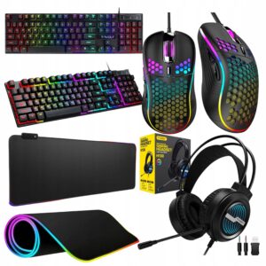 KLAWIATURA MYSZKA PODKŁADKA SŁUCHAWKI RGB ZESTAW