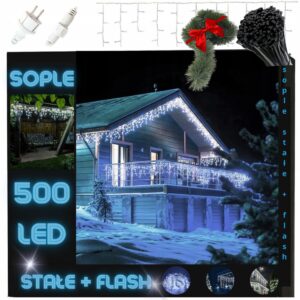 SOPLE 500 LED LAMPKI ZEWNĘTRZNE IP44 STAŁE + FLASH KURTYNA ŚWIETLNA ZESTAW